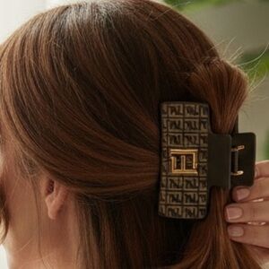 Stylish brown Matt finish Hair Clip with Logo Design gold logo NEW